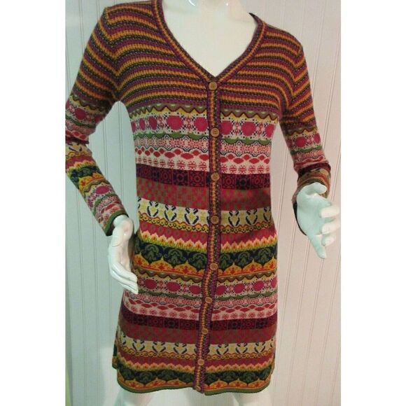 MAK B BY MAK LONG MULTI COLOR CARDIGAN SWEATER SIZE SMALL - Picture 1 of 5